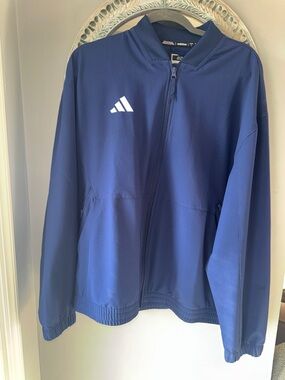 adidas Deep Blue Full-Zip Sports Jacket with side open and zip pocket